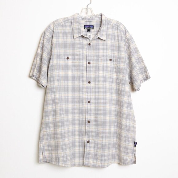 Patagonia Mens Back Step Collared Shirt Beyond Horizons Salt Grey Hemp Cotton XL - Picture 2 of 16